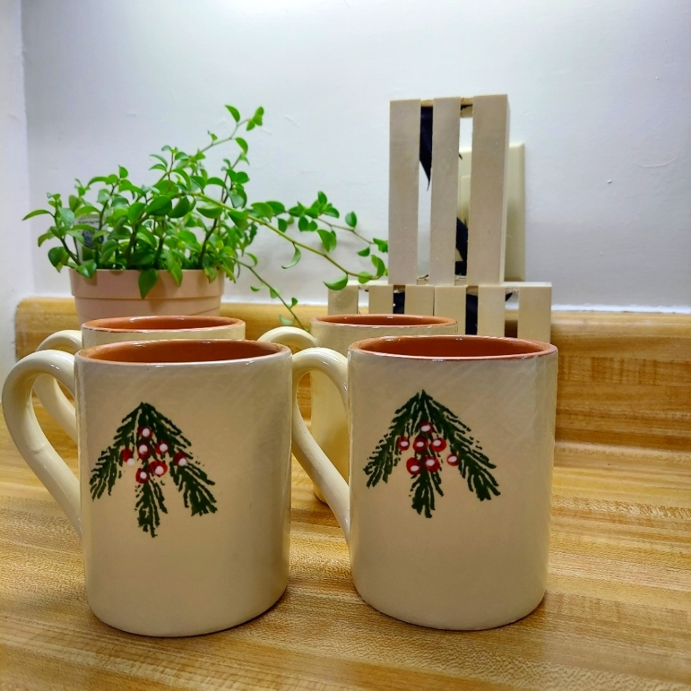 FURIO Home Alpine Mist Made In Italy Christmas Themed 16 oz Mugs x 4